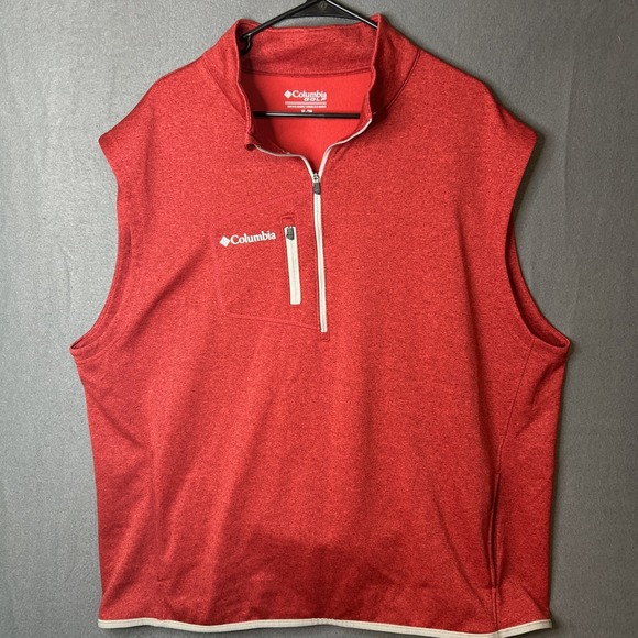 Mens COLUMBIA GOLF Omni-Wick Explorer Golf Vest Multi Pocket Red XL Casual‎ - Picture 1 of 8